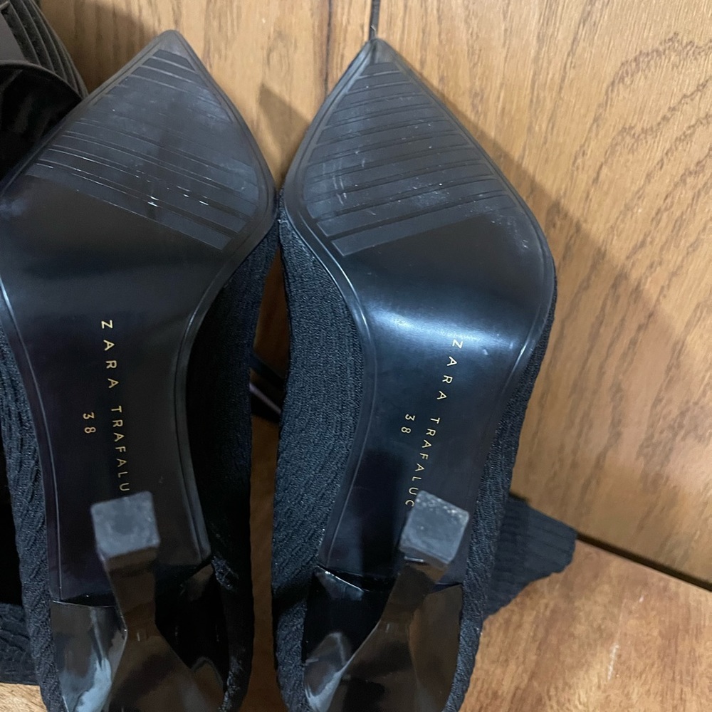 Zara Trafaluc"Black Stretchy Sock Mesh Pointed Toe Ankle Boot Stiletto Heels - Picture 4 of 15